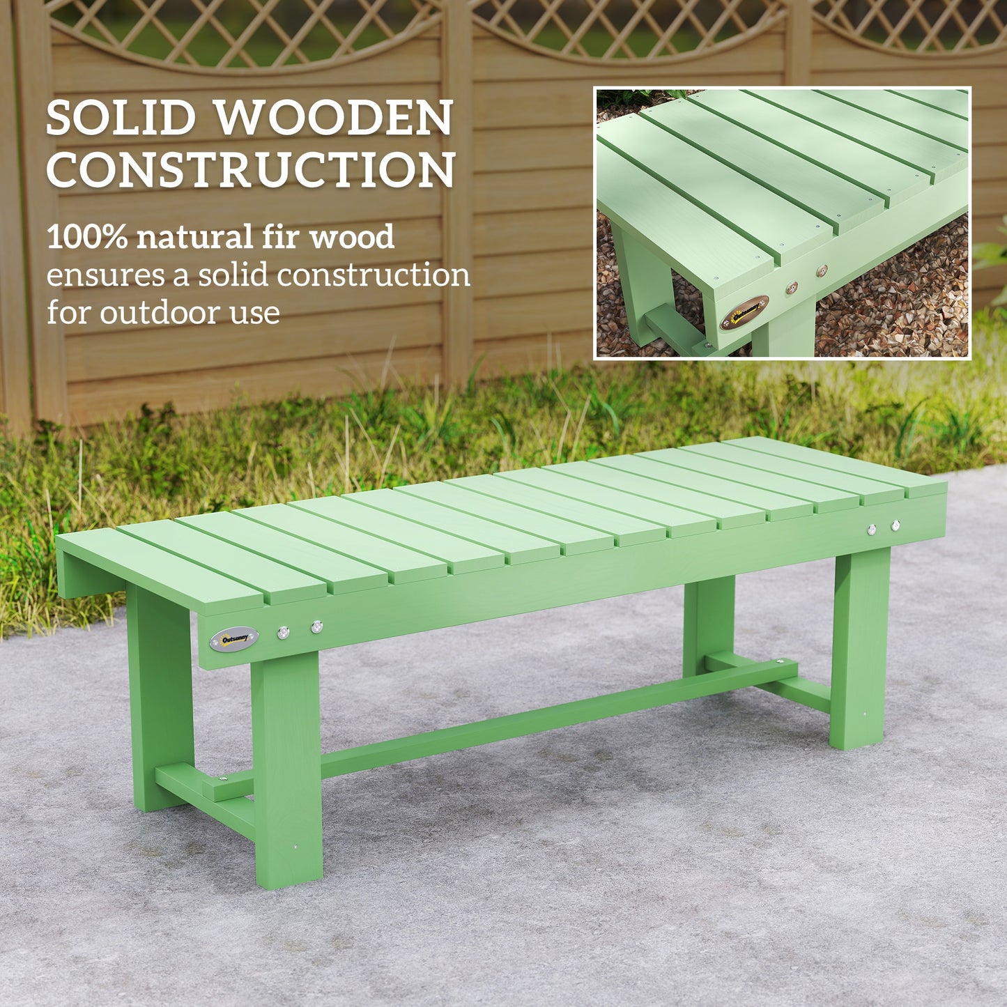 Outsunny Solid Fir Wood Garden Bench Backless Outdoor Loveseat With Slatted Seat Light Green