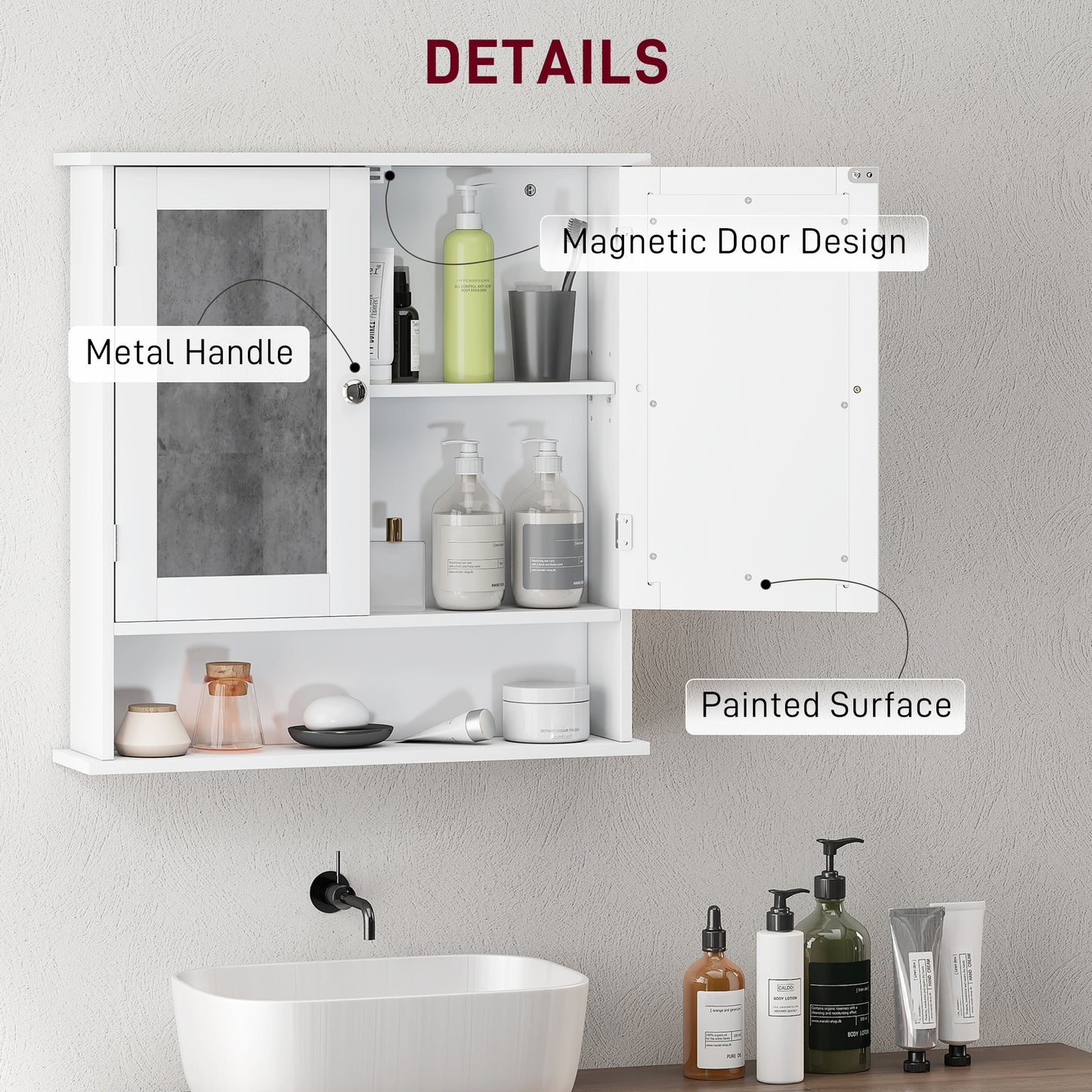 Kleankin White Bathroom Wall Mounted Storage Cabinet With Two Front Mirrors And Adjustable Shelf