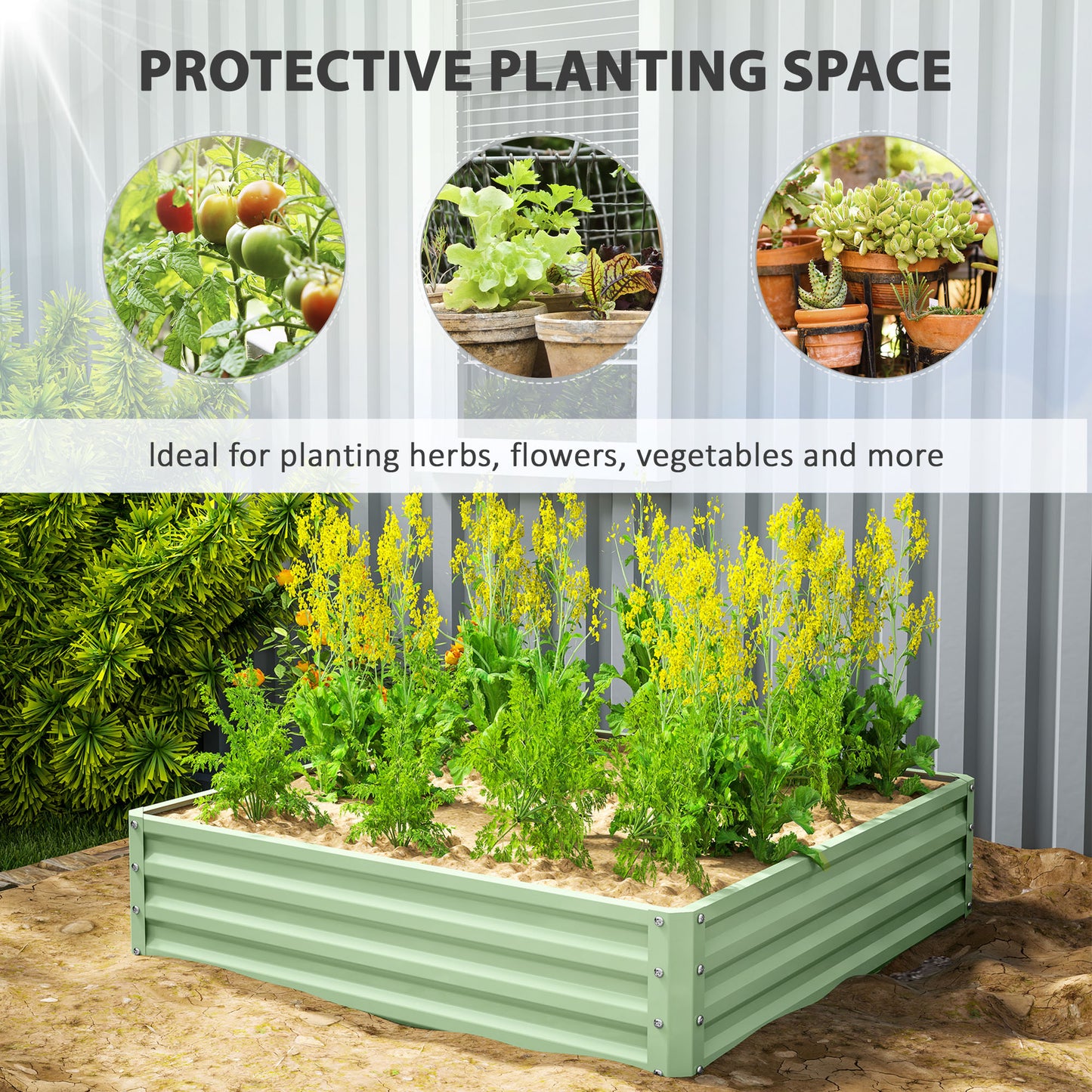 Outsunny Square Raised Garden Bed With Weatherized Steel Frame For Vegetables And Herbs 120 X 120 X 30cm Light Green