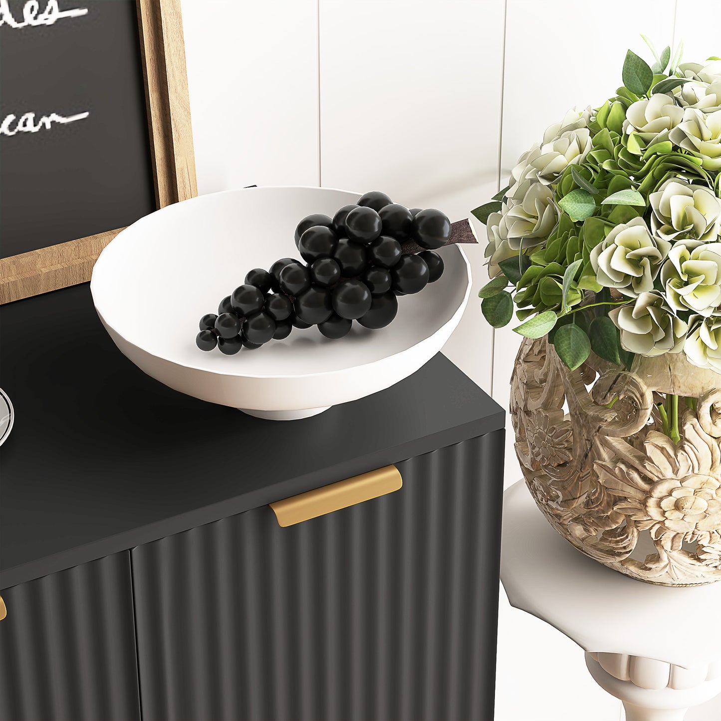 HOMCOM Black Sideboard Buffet Cabinet With Four Doors And Adjustable Shelves For Modern Kitchen Storage
