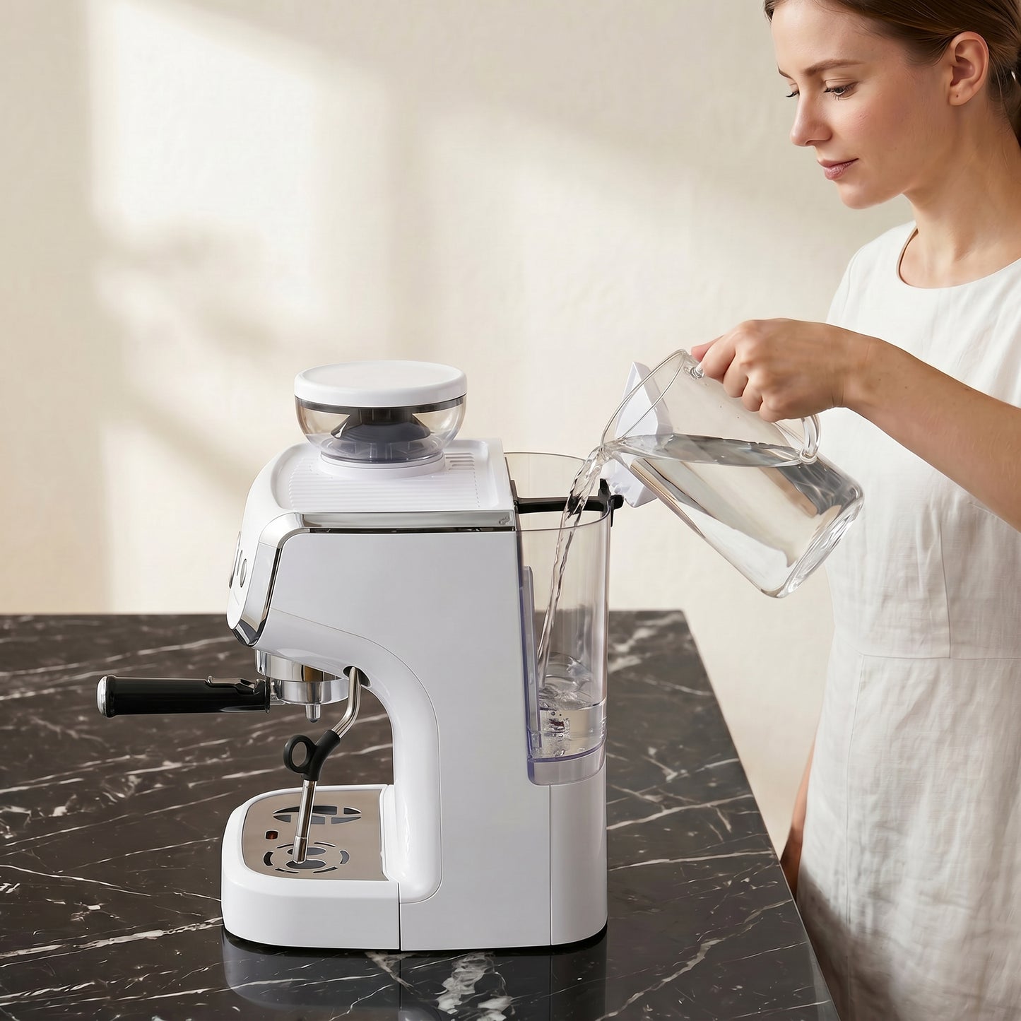 HOMCOM Bean To Cup Espresso Coffee Machine With Integrated Grinder And Steam Wand 15 Bar Pressure White