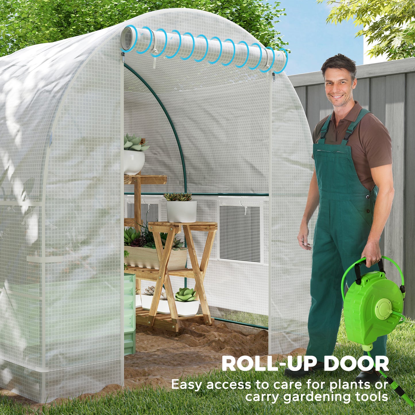 Outsunny 245 By 200 Cm Polytunnel Greenhouse With Four Windows Roll Up Door Steel Frame Durable Outdoor Garden Shelter