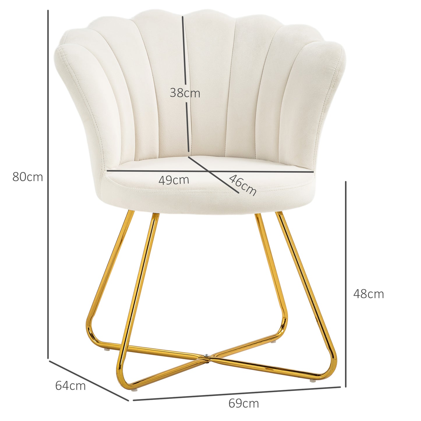 HOMCOM Velvet Feel Lotus Petal Accent Chair Cream Upholstered Living Room Bedroom Seating