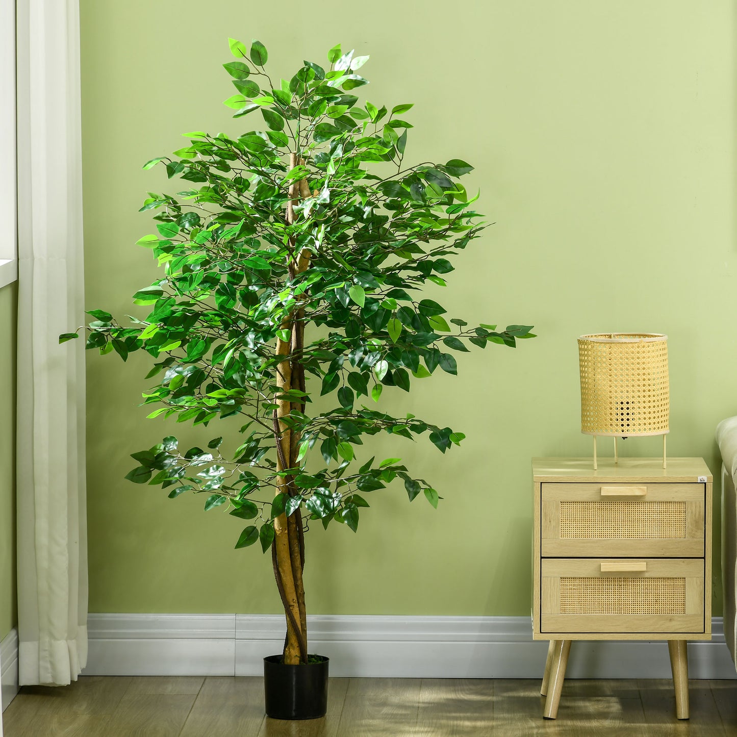 HOMCOM Artificial Ficus Tree in Weighted Pot, Low Maintenance Faux Plant for Home Decor, Ready to Use