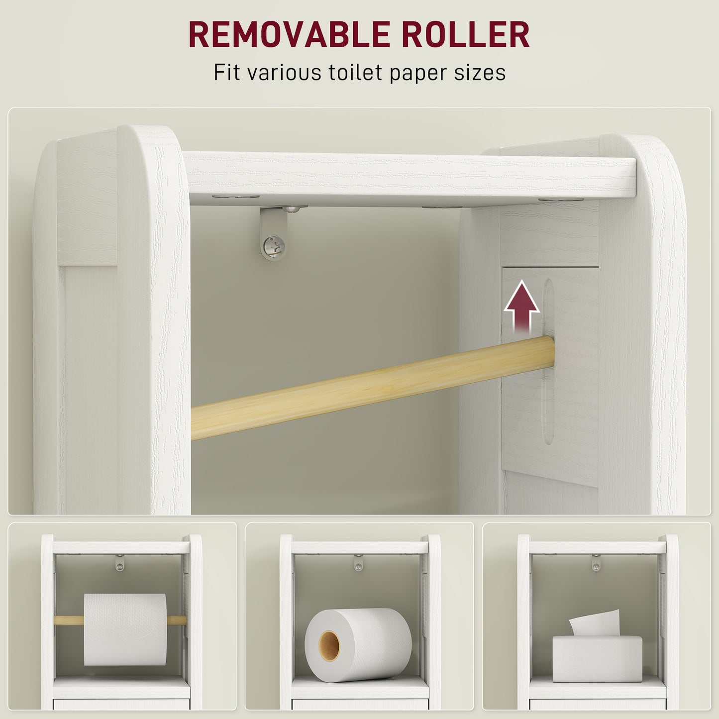 HOMCOM Slim White Bathroom Storage Cabinet With Toilet Roll Holder And Adjustable Shelf Two Tier