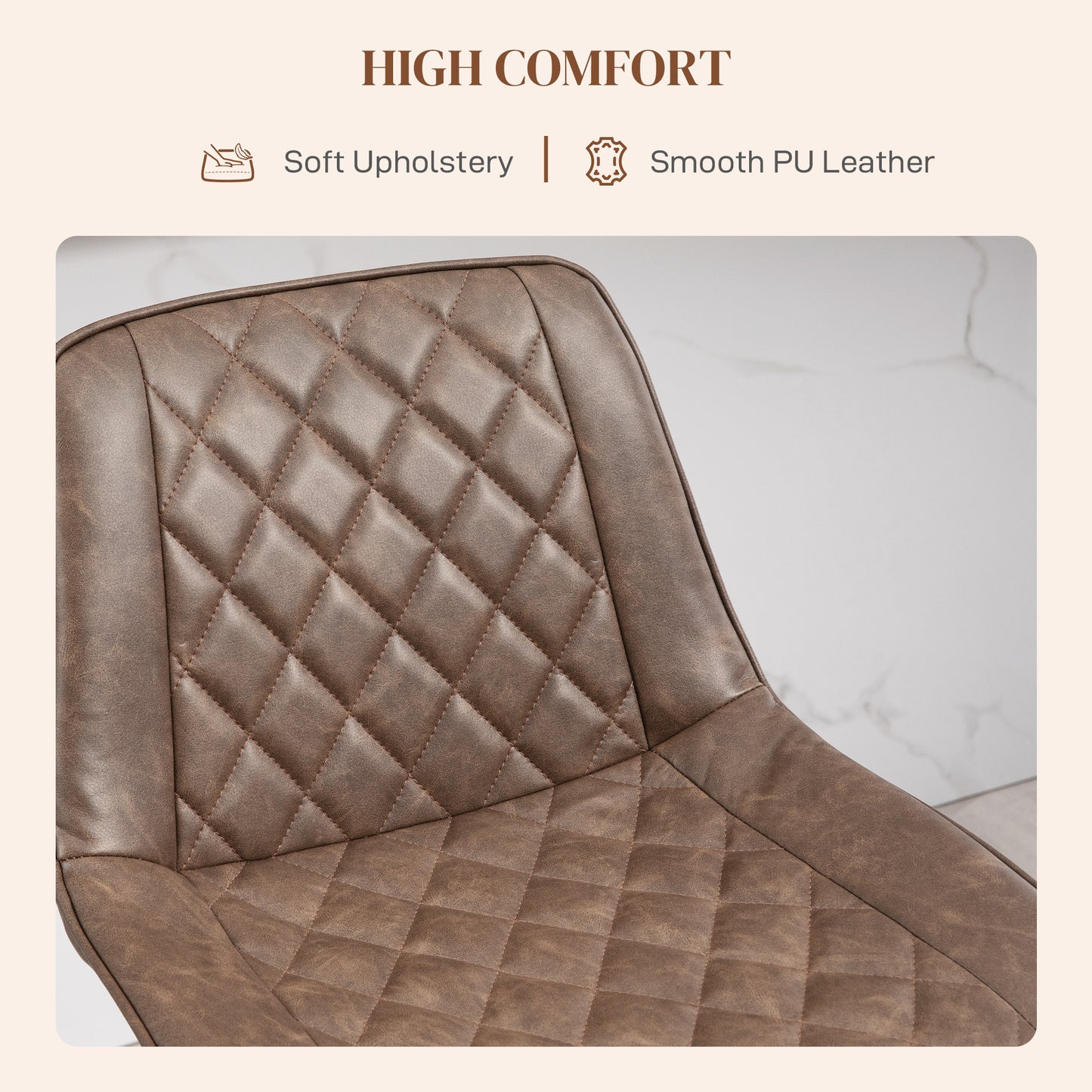 HOMCOM Bar Stools Set Of 2 Adjustable Swivel Bar Chairs With Back PU Leather Upholstery Footrest And Steel Base Brown