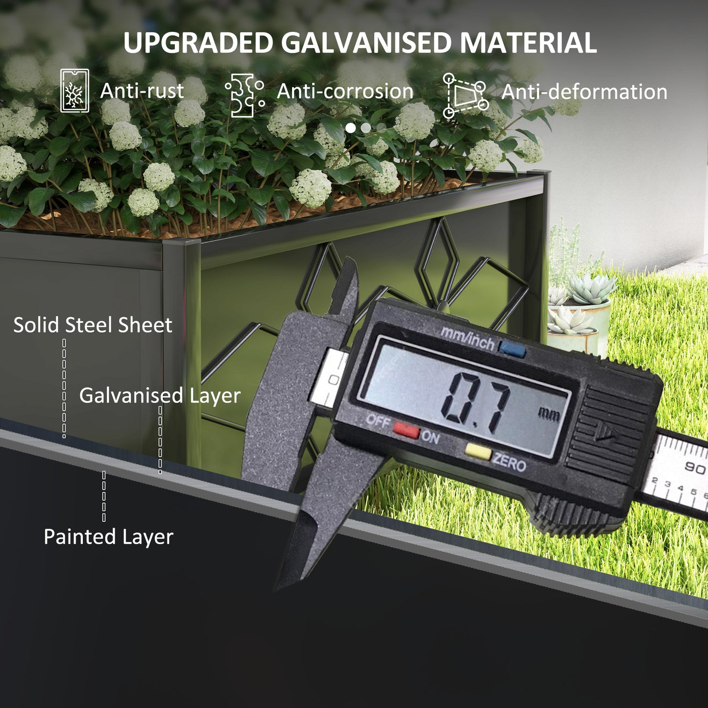Outsunny Raised Garden Bed With Trellis Galvanised Planter Box Diamond Pattern Drainage Holes 90 x 40 x 120 cm Black