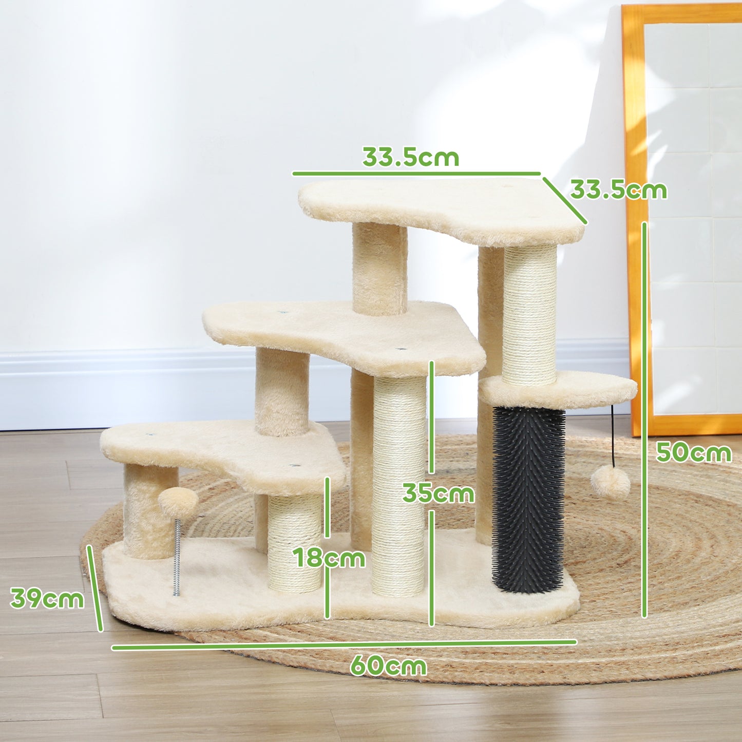 PawHut Beige 2-in-1 Cat Tree and Pet Stairs with Scratching Post and Toy Balls