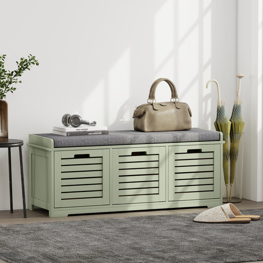 HOMCOM 3 Drawer Shoe Storage Bench With 160kg Capacity And 3 Fully Pull Out Drawers Green