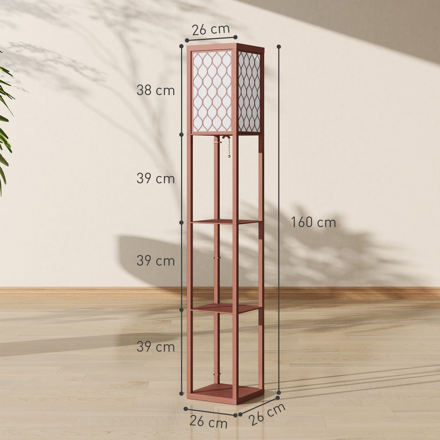 HOMCOM Three Shelf Standing Lamp Brown And White With Overhead Reading Light And Storage Shelves