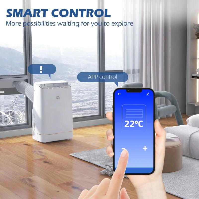 HOMCOM 14,000 BTU Mobile Air Conditioner - Smart Home WiFi, Dehumidifier, Fan, 24H Timer, Window Kit - Cooling for 35m², White - ALL4U RETAILER LTD