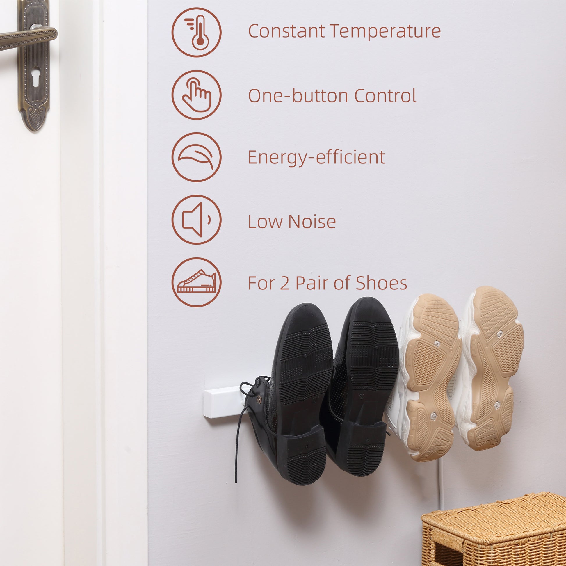 HOMCOM Wall-Mounted Electric Shoe Dryer for Two Pairs - Efficient Boot and Shoe Warmer with Safe Temperature Control - White - ALL4U RETAILER LTD