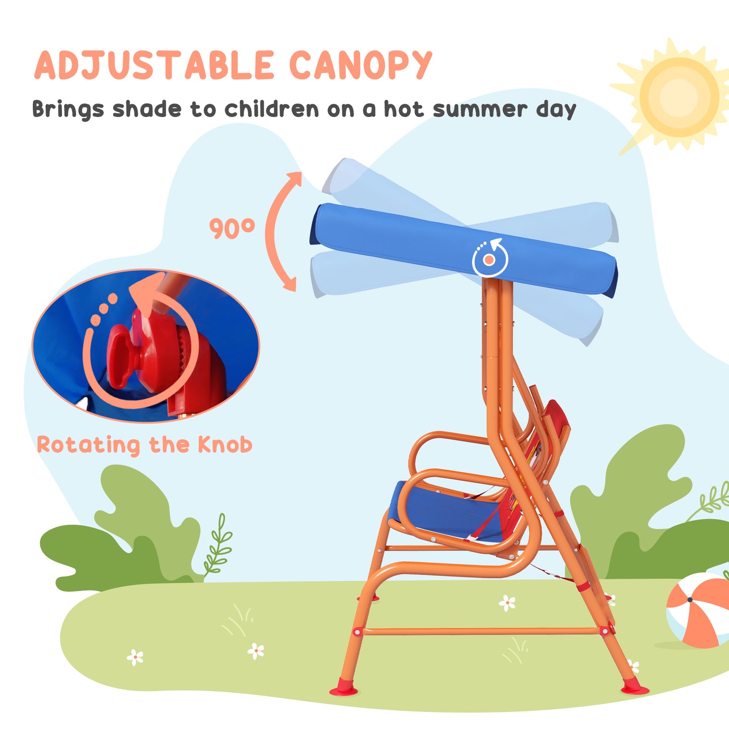 Outsunny Cowboy-Themed Double Seater Kids Swing Chair with Adjustable Canopy and Safety Belts for Outdoor Fun - ALL4U RETAILER LTD