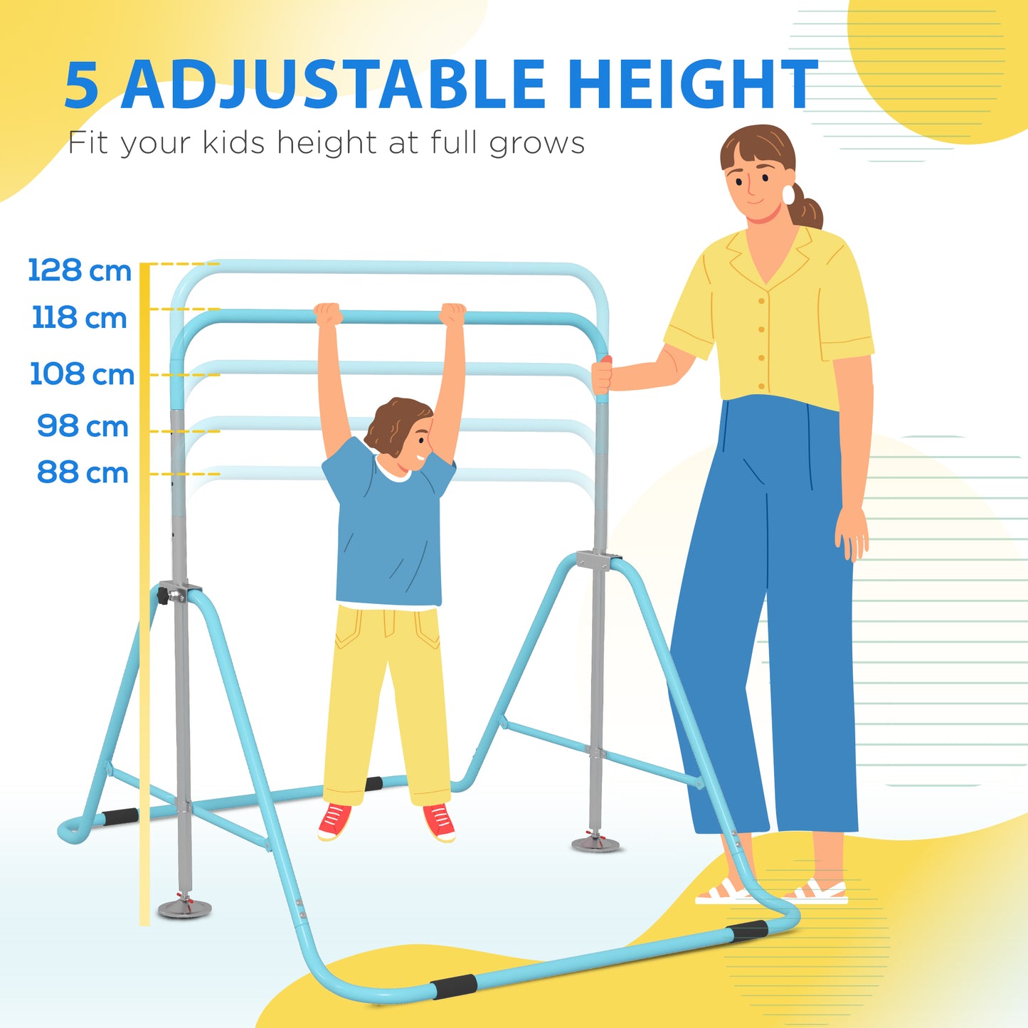 HOMCOM Adjustable Kids Gymnastics Bar - Foldable Horizontal Training Equipment in Green - ALL4U RETAILER LTD