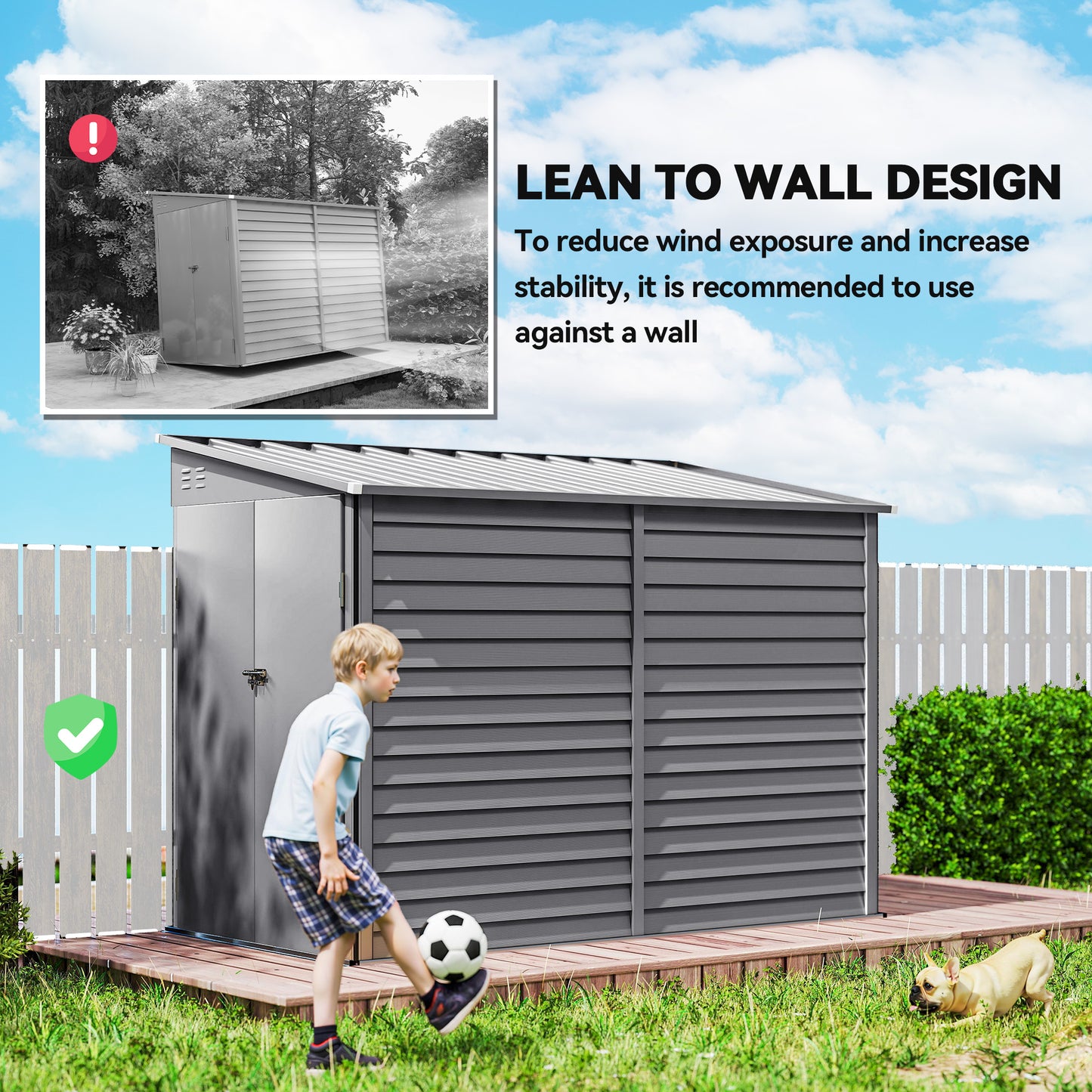 Outsunny 5x9ft Galvanised Metal Garden Shed With Foundation Kit Lean To Lockable Doors Gloves And 2 Air Vents Grey