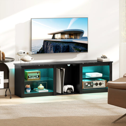 HOMCOM 65 Inch TV Stand With USB Powered RGB LED Lights 22 Modes 7 Colours Storage Black Finish