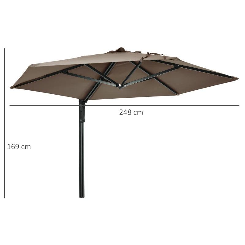 Outsunny 2.5m Wall Mounted Parasol - Hand to Push Outdoor Patio Umbrella with 180 Degree Rotatable Canopy - Ideal for Porch, Deck, Garden - 250 cm, Khaki - ALL4U RETAILER LTD