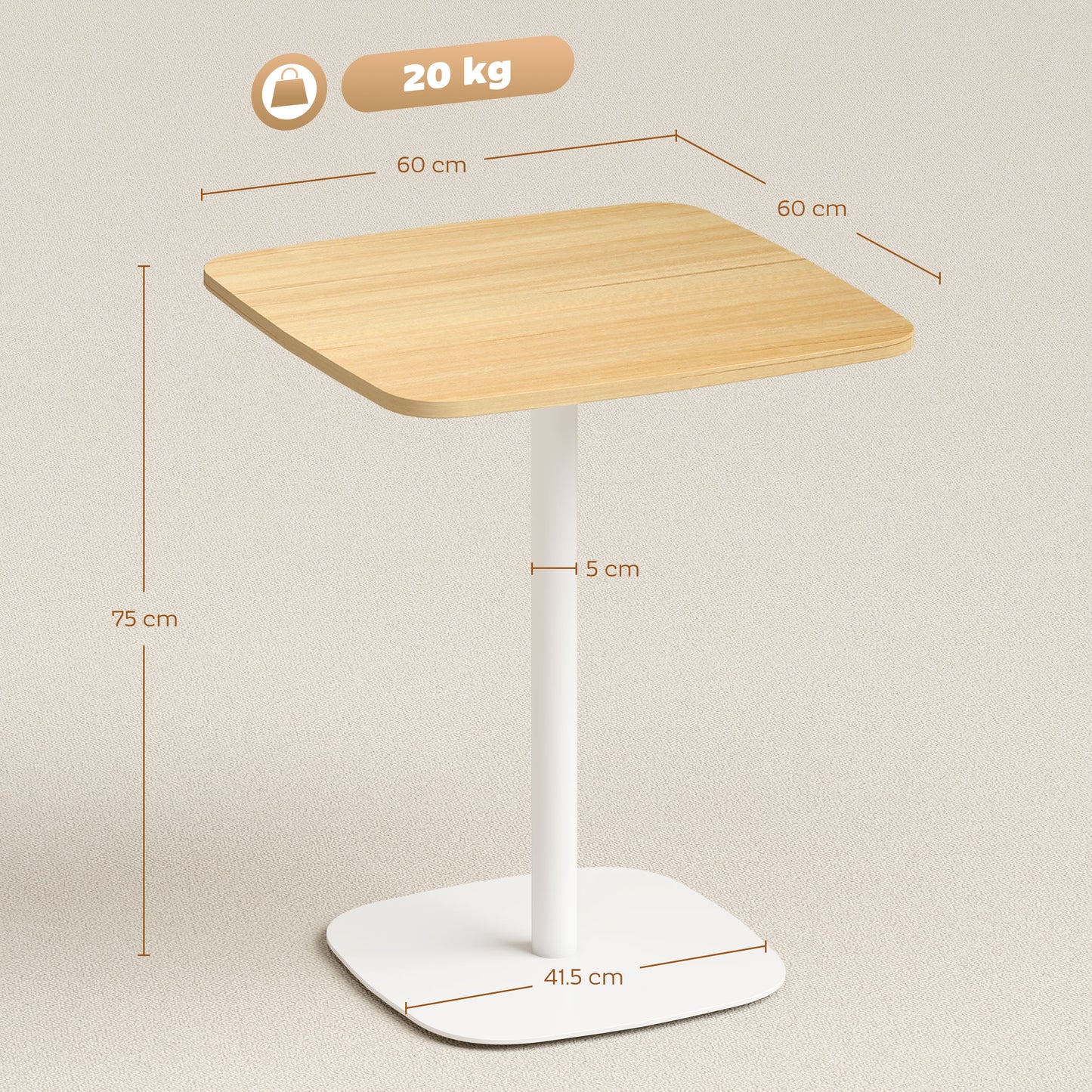 HOMCOM 60 Cm Square Dining Table With Wood Veneer Top And Steel Pedestal Base Natural Wood Finish