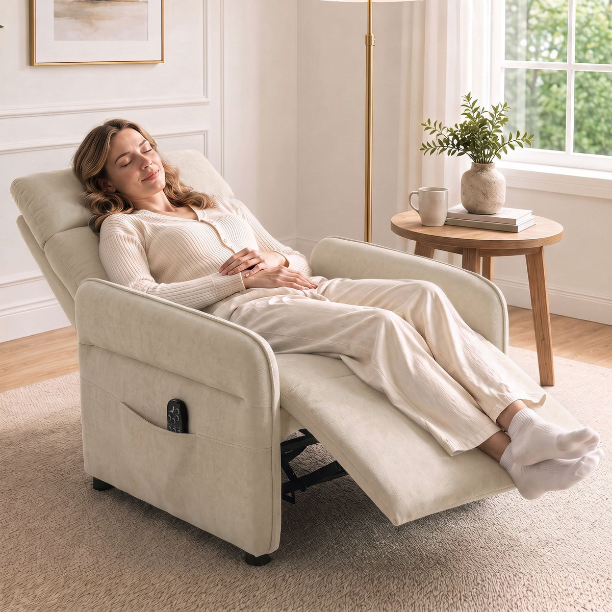 HOMCOM Massage Recliner Chair With Heat And Adjustable Armrests Beige