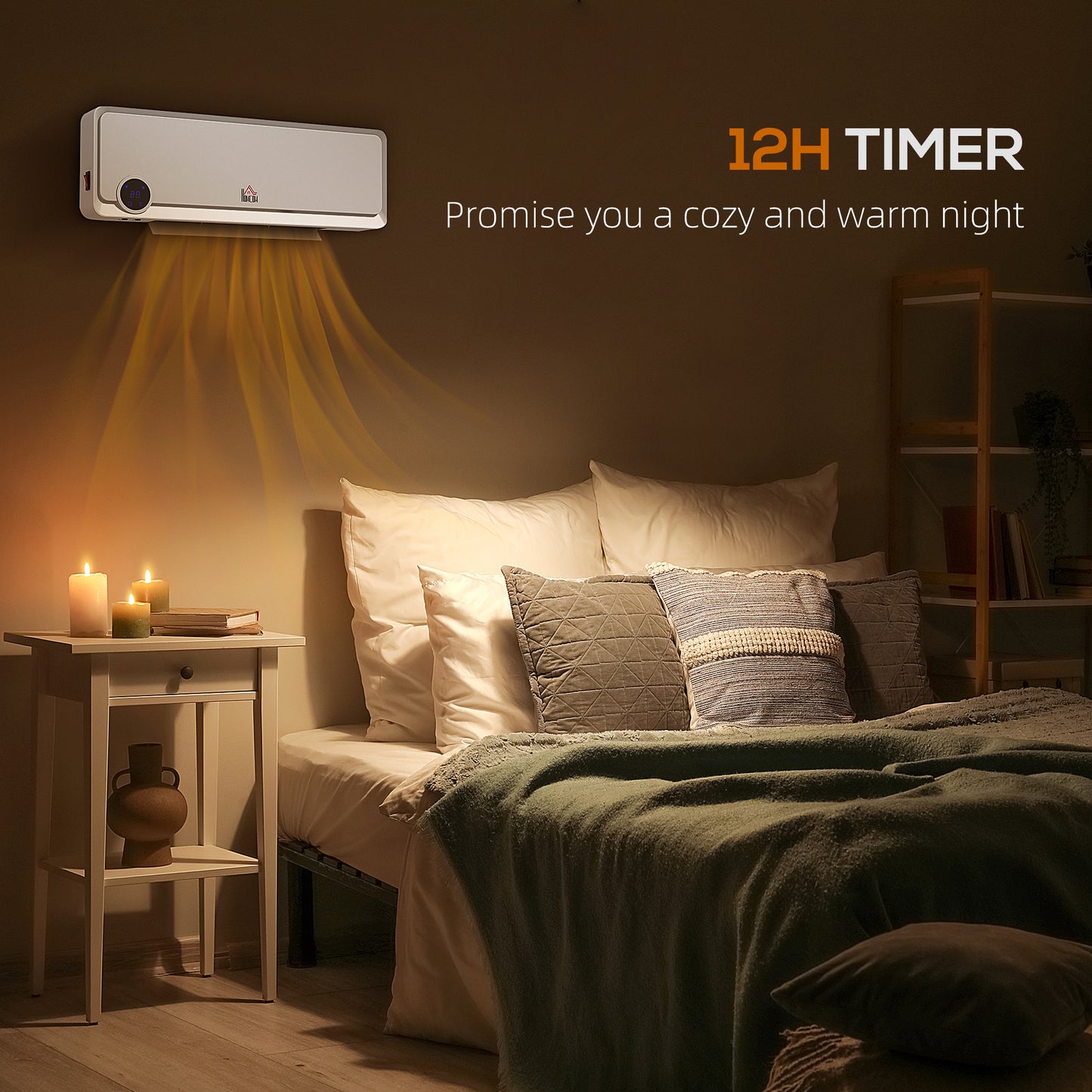 HOMCOM Wall Mounted Downflow Electric Space Heater With Timer Remote Oscillating 1000W 2000W White For Bedroom Office