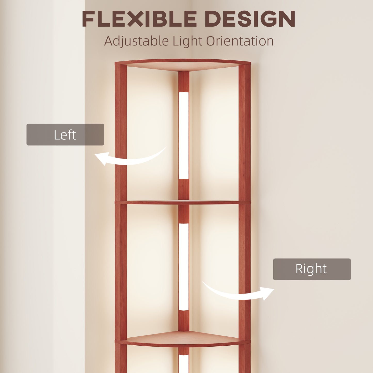 HOMCOM Corner Floor Lamp for Living Room and Bedroom with Dimmable Warm White LED Modern Tall Standing Lamp in Brown