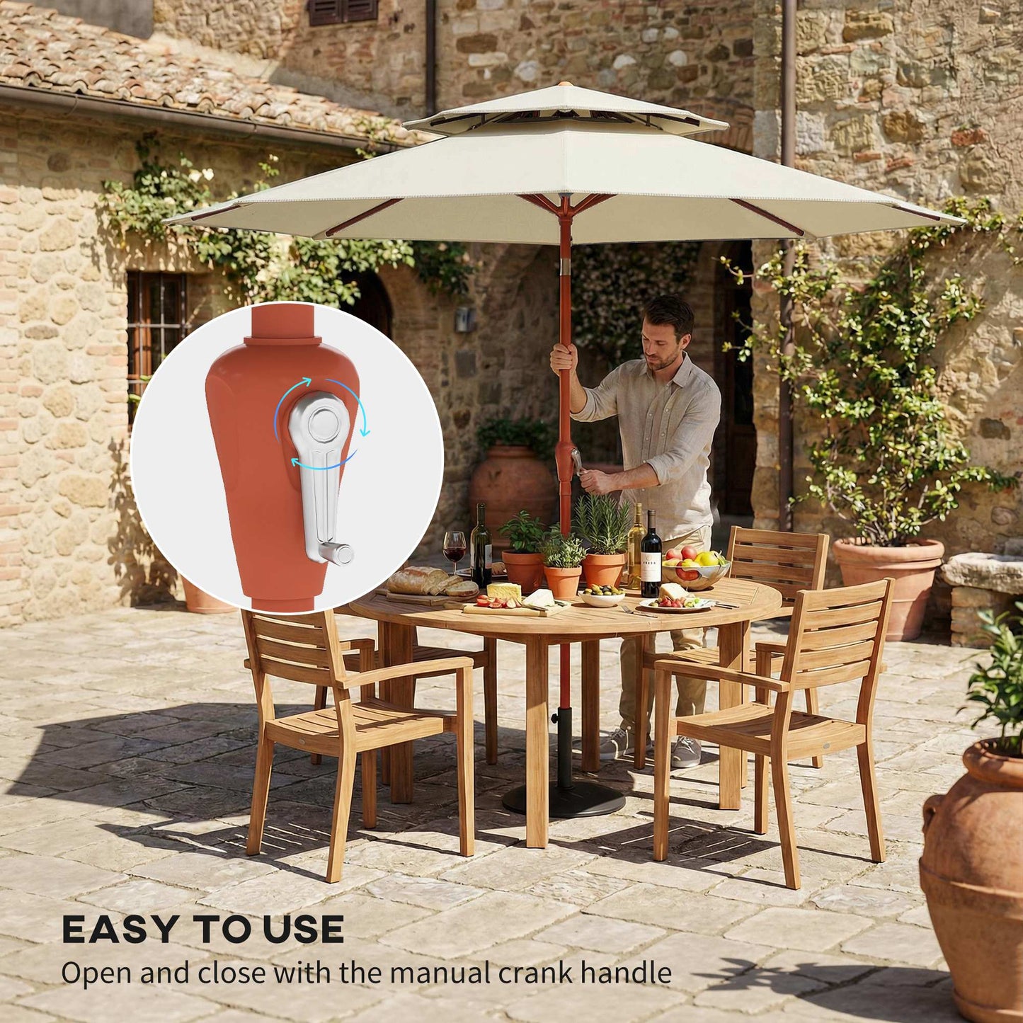 Outsunny 2.7m Garden Parasol With Double Top Canopy And Crank System Outdoor Market Table Umbrella Cream White