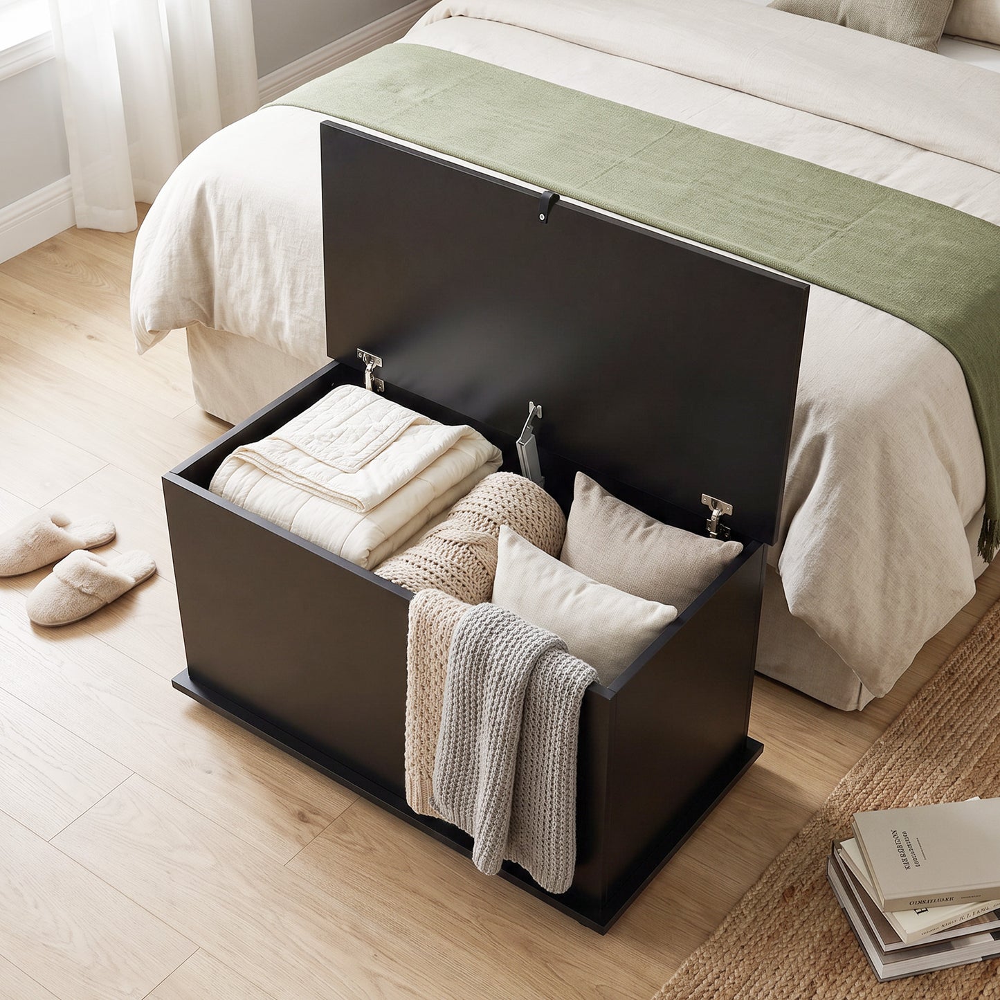 HOMCOM 102L Storage Chest Bed End Bench With Safety Hinged Lid For Bedroom