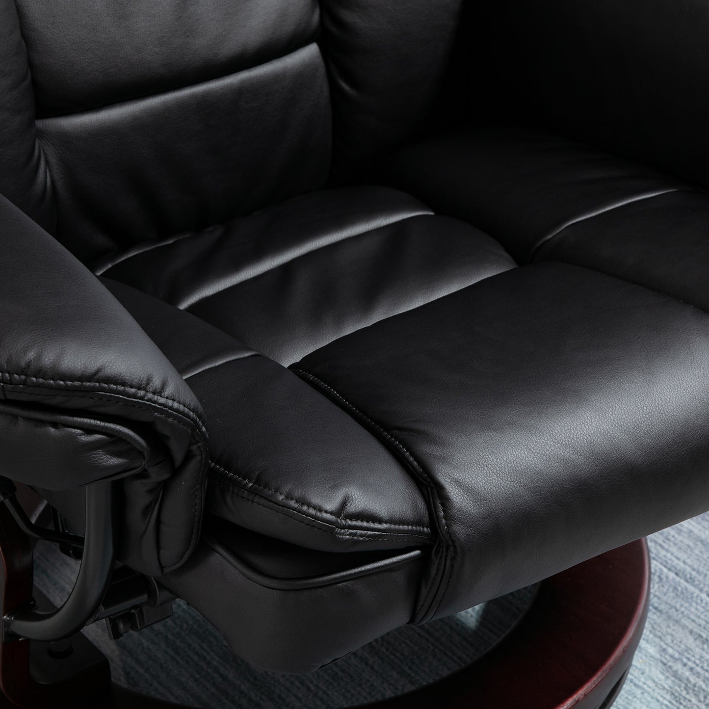 HOMCOM PU Leather Recliner Chair With Footstool 130kg Capacity 135 Degree Swivel Wood Base Black