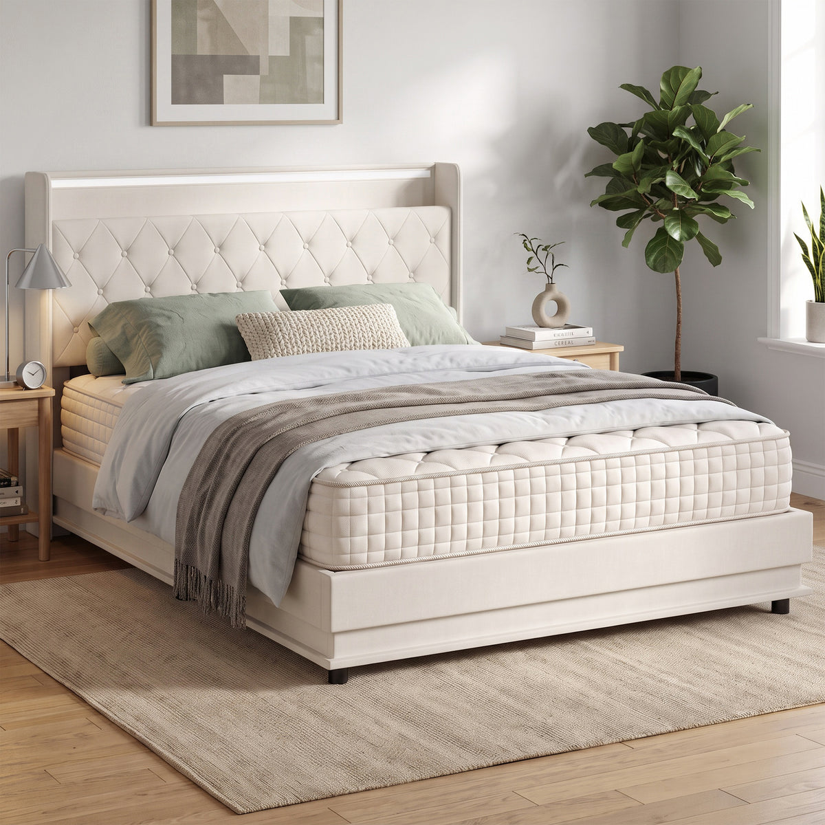 HOMCOM King Bed Frame With Hydraulic Storage Led Charging