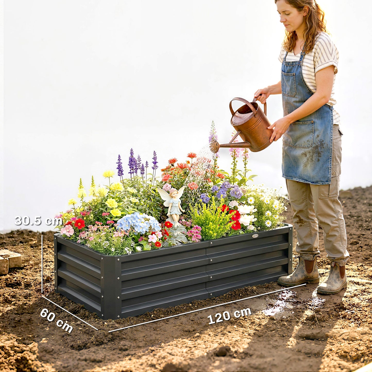 Outsunny Set Of 2 Galvanized Raised Garden Beds For Herbs And Vegetables Outdoor Planters For Patio Balcony Grey