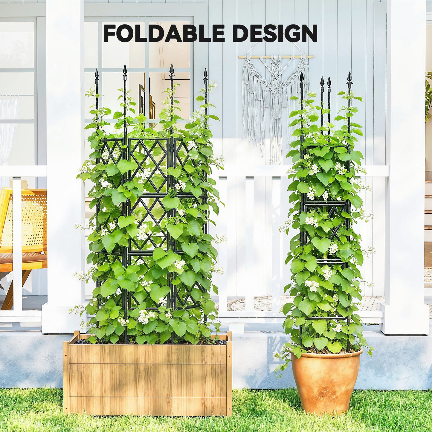 Outsunny Foldable Garden Trellis Lattice Climbing Support For DIY Assembly 85x197 Cm Black