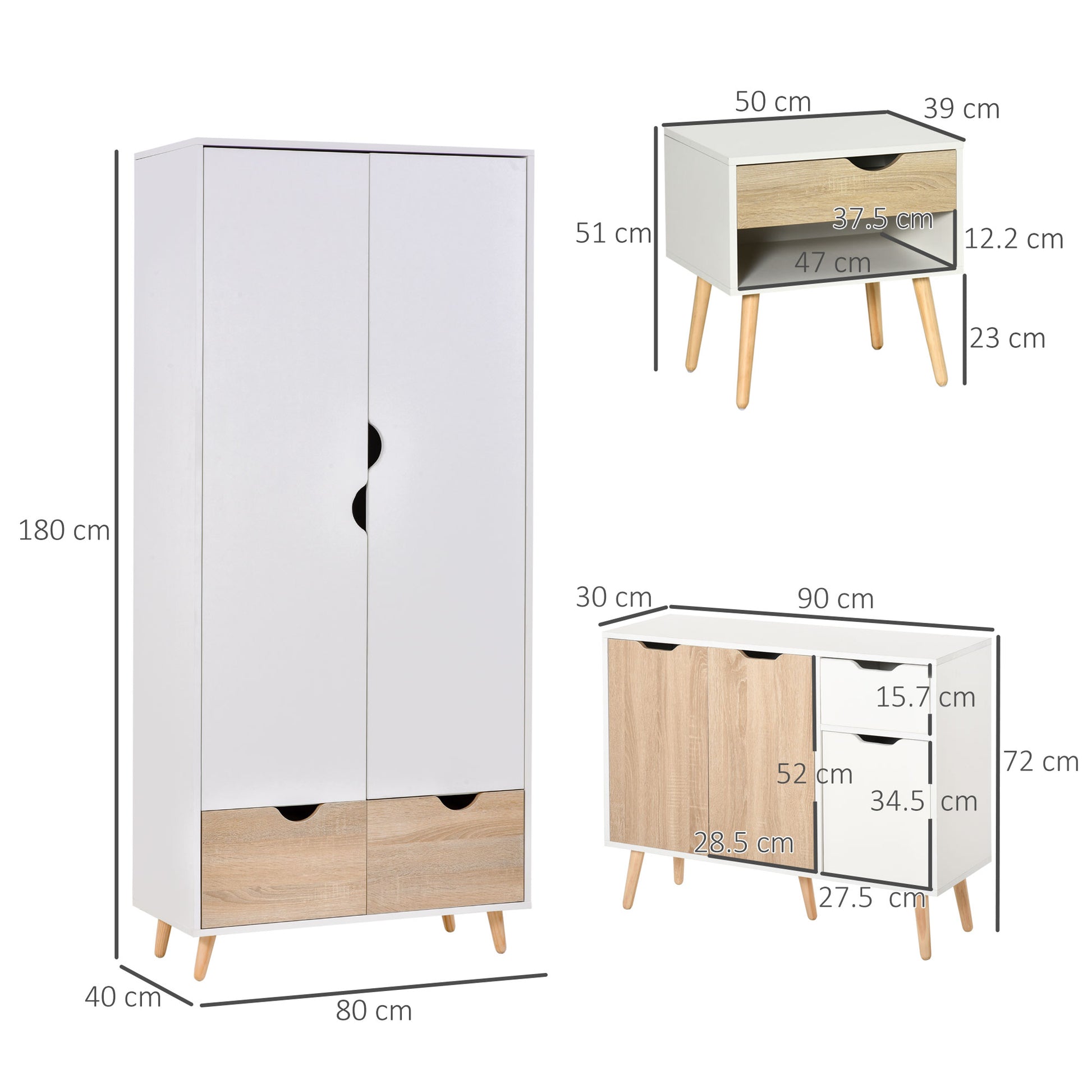 Modern Nature Wood Bedroom Furniture Set with Wardrobe, Side Cabinet, and Nightstands - ALL4U RETAILER LTD