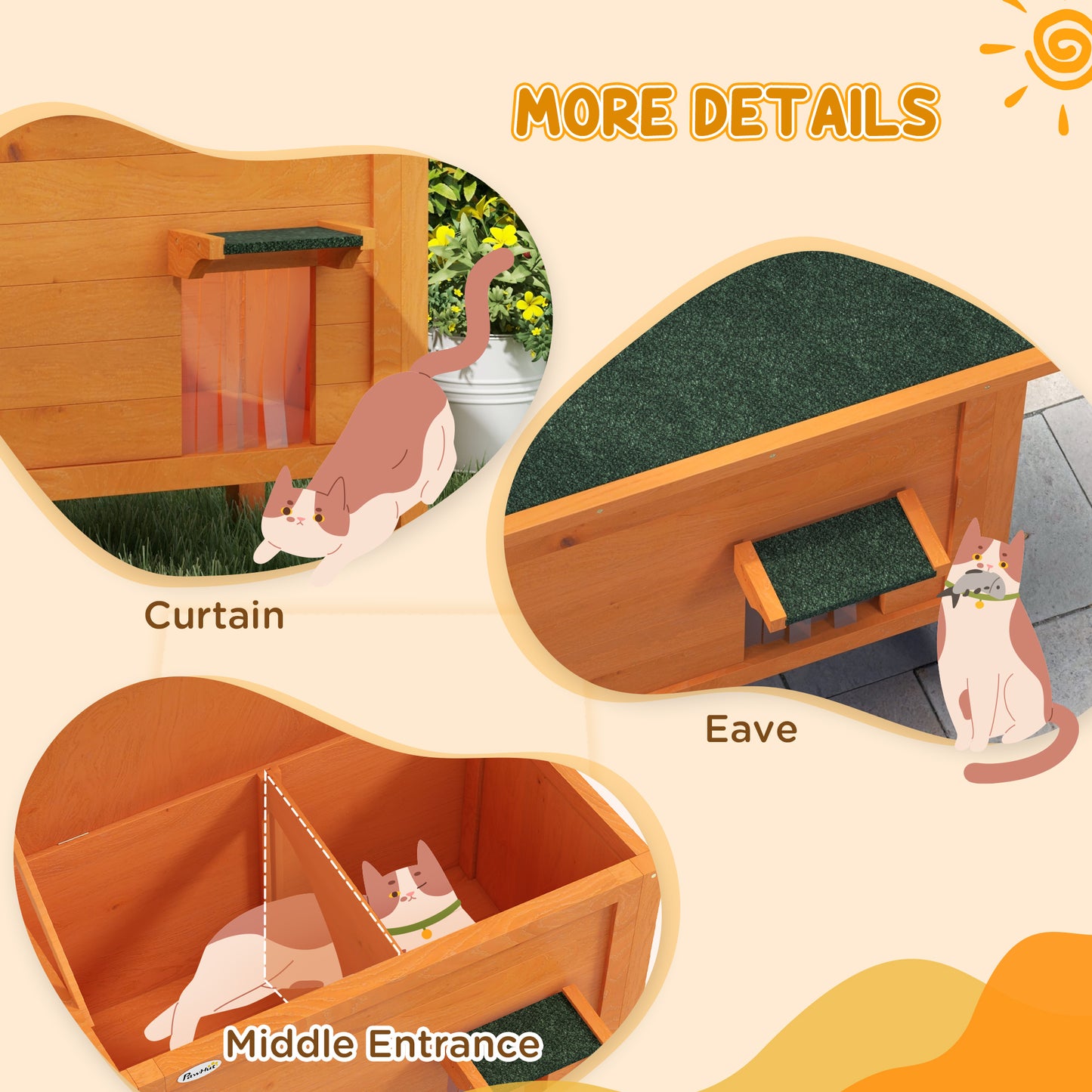 PawHut Outdoor Insulated Cat Shelter with Removable Floor and Weather-Resistant Roof - Orange - ALL4U RETAILER LTD