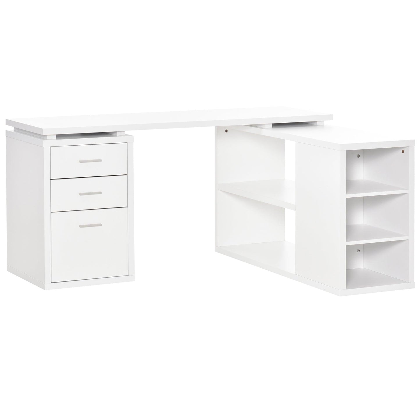 HOMCOM White L-Shaped Computer Desk with Storage Shelves and Drawers - ALL4U RETAILER LTD