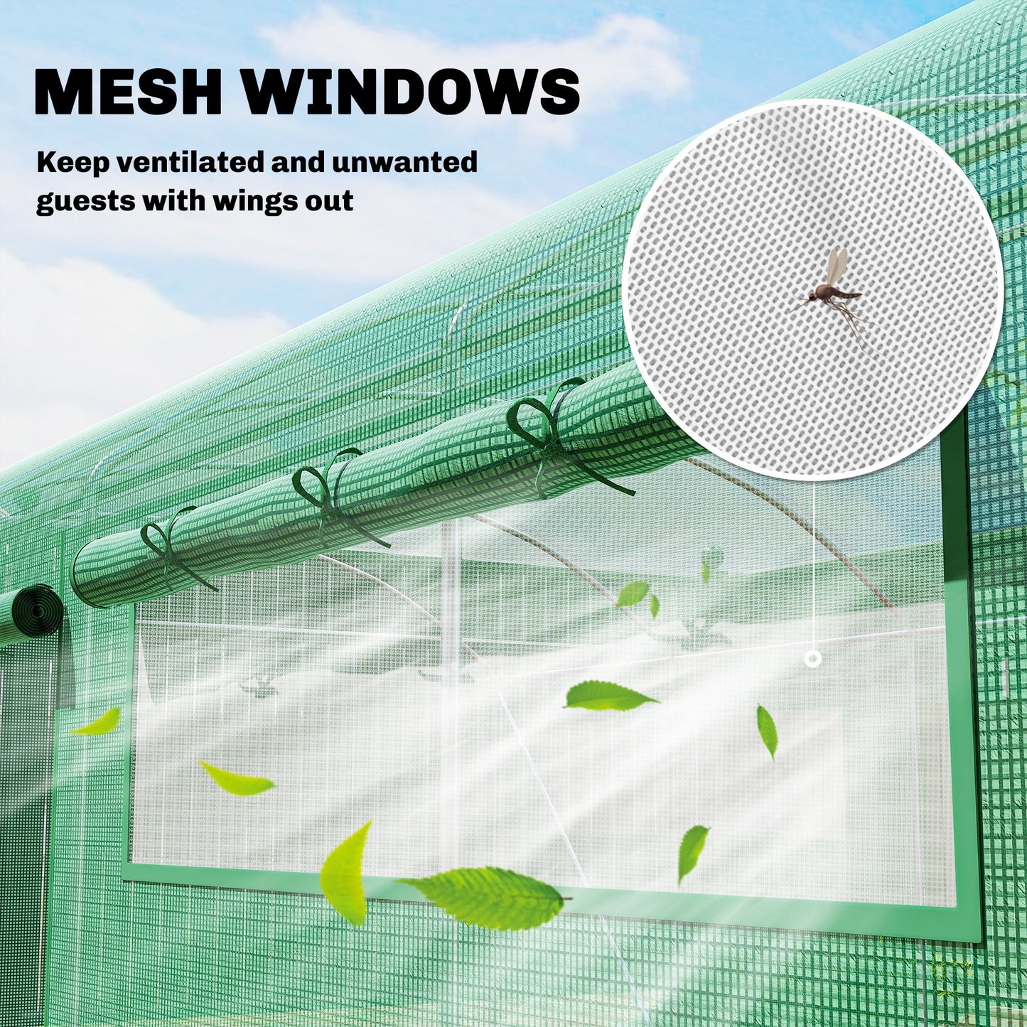 Outsunny 19 x 9.8 ft Walk-In Polytunnel Greenhouse With Roll-Up Doors And Mesh Windows 140gsm Cover