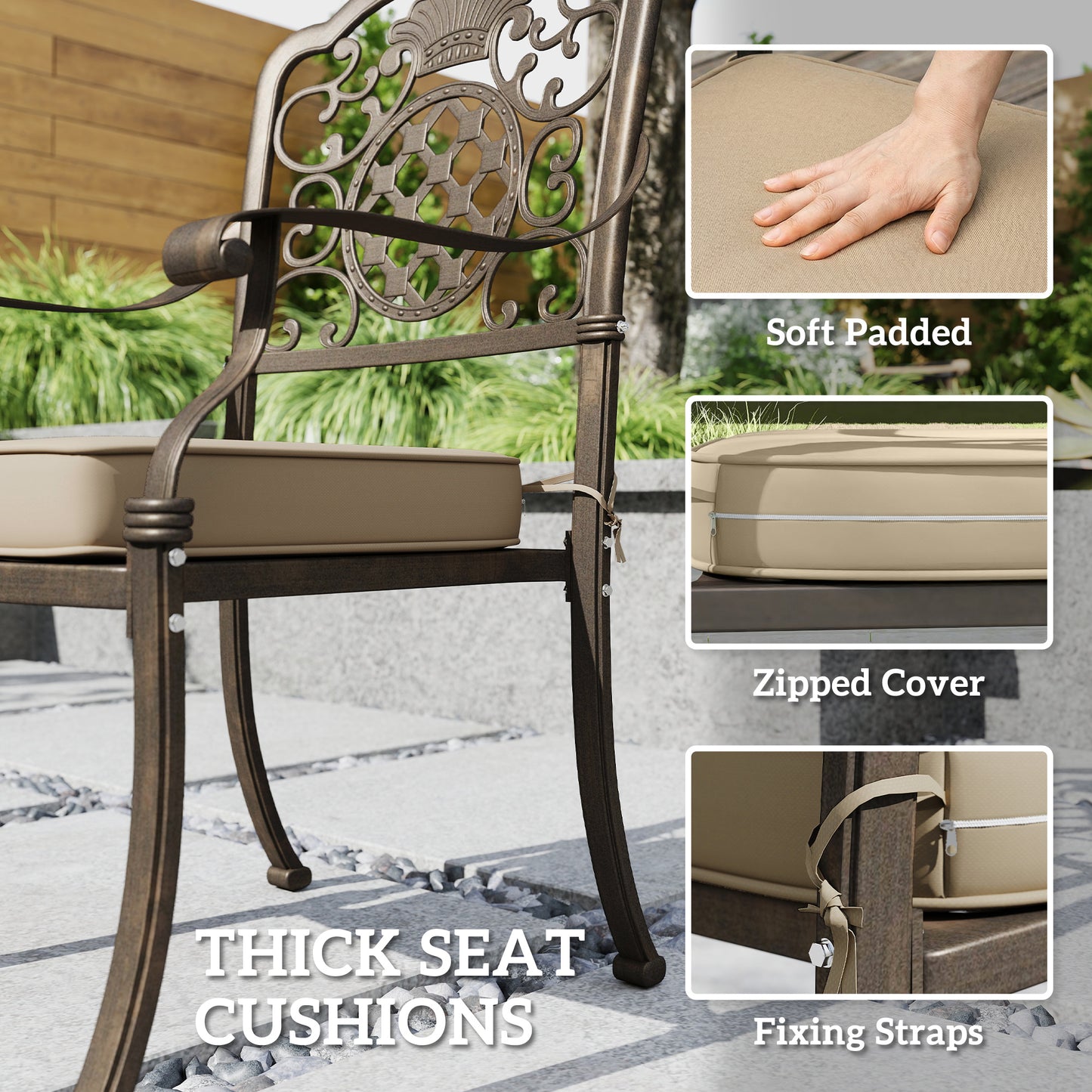 Outsunny Garden Dining Set For 6 Cast Aluminium Outdoor Table And Chairs With Cushions And Parasol Hole Bronze Tone