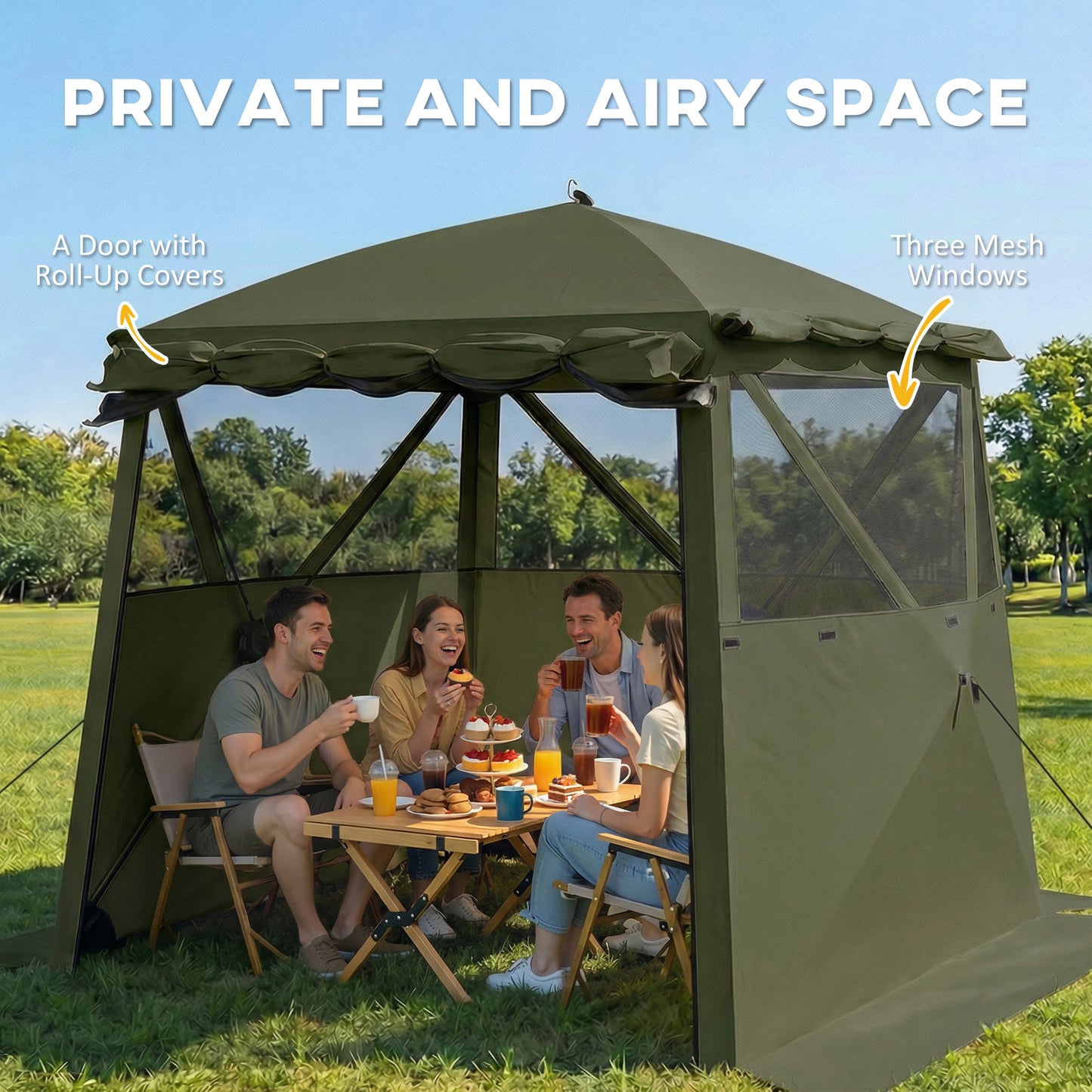 Outsunny Pop Up Gazebo Waterproof Instant Shelter With Awning Mesh Windows For Camping Patio 2 X 2 M Army Green