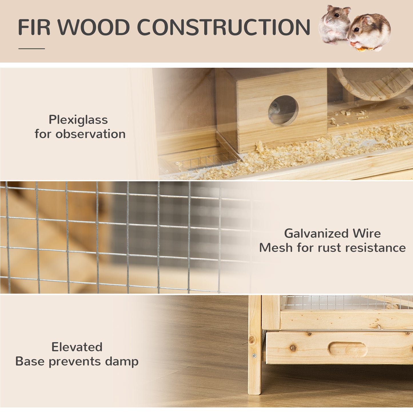 PawHut Multi-Level Wooden Hamster Habitat with Exercise Features and Easy-Clean Design - ALL4U RETAILER LTD