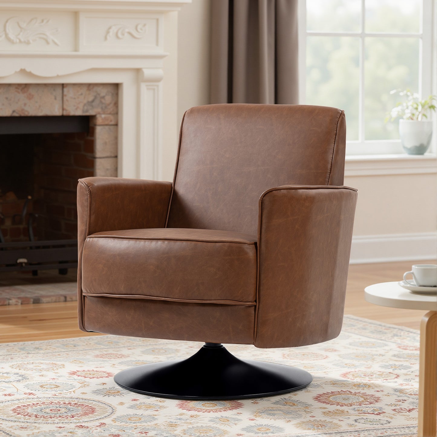 HOMCOM Upholstered Swivel Accent Chair With Pocket Spring Seat Support And 20cm Thick Padding Brown