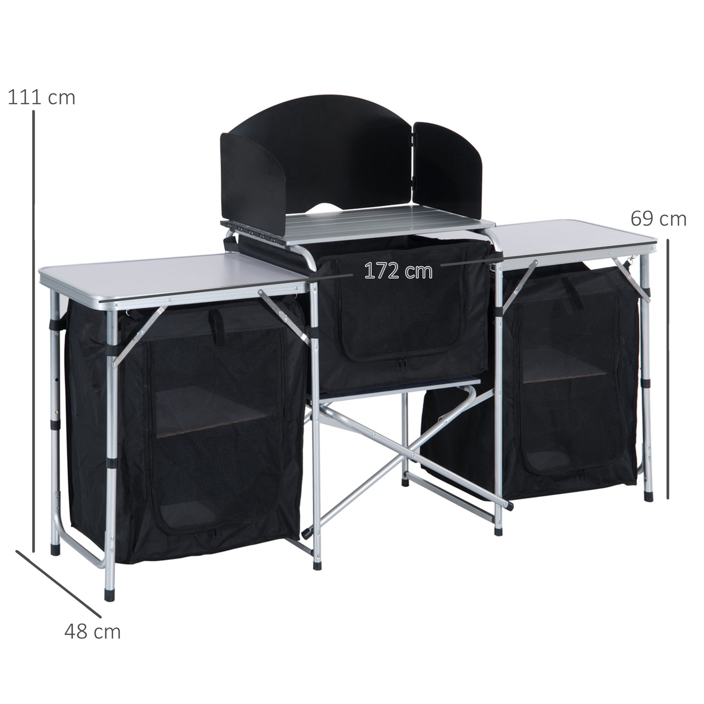 Outsunny Versatile Portable Folding Outdoor Kitchen Table with Windscreen and Ample Storage for Camping, BBQs, and Picnics - ALL4U RETAILER LTD