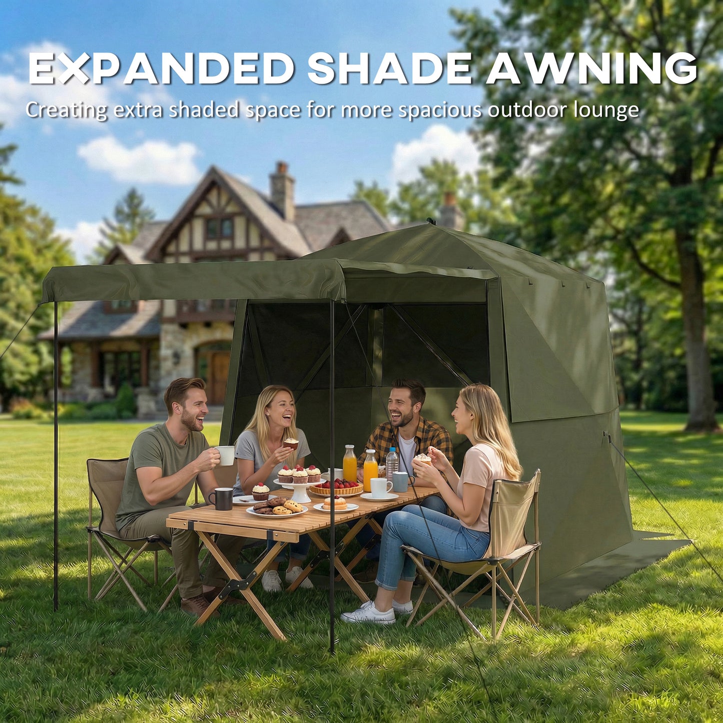 Outsunny Pop Up Gazebo Waterproof Instant Shelter With Awning Mesh Windows For Camping Patio 2 X 2 M Army Green
