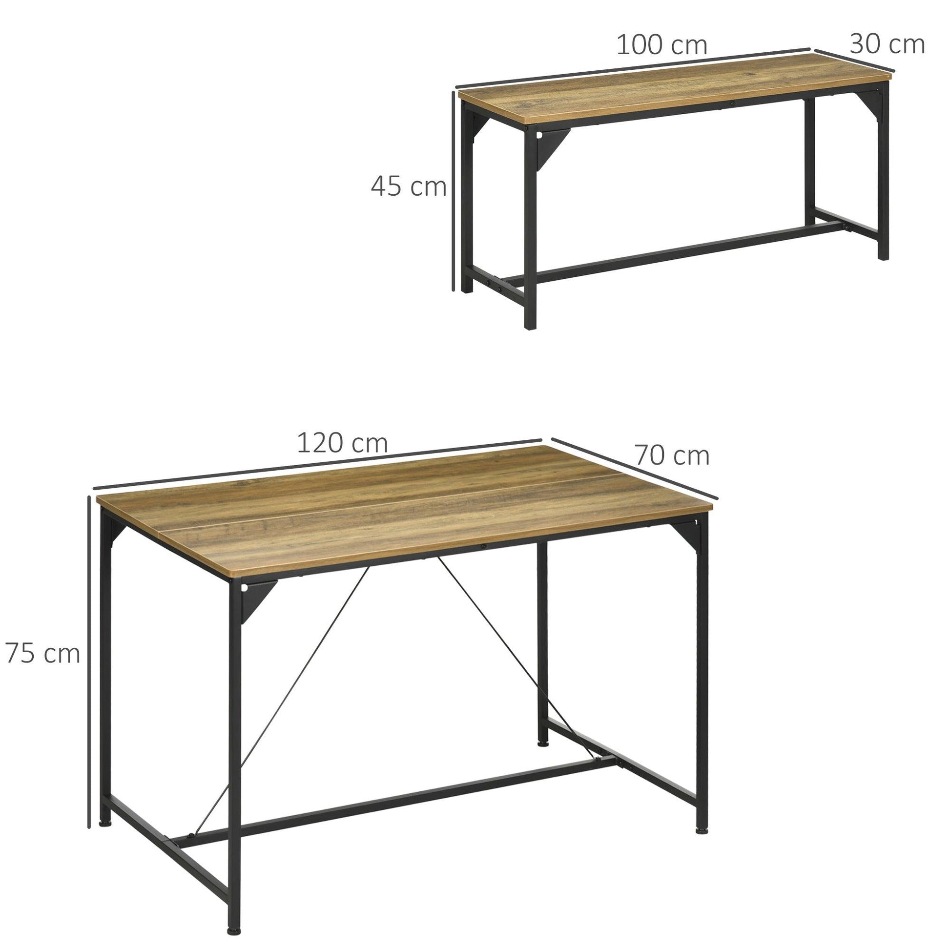 HOMCOM Dining Table and Bench Set for 4, Space-Saving Kitchen Set - ALL4U RETAILER LTD