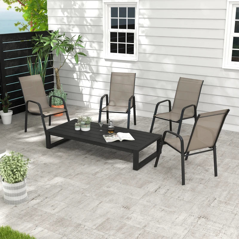 Outsunny Set of 4 Garden Dining Chair Set Outdoor w/ High Back Armrest Grey - ALL4U RETAILER LTD