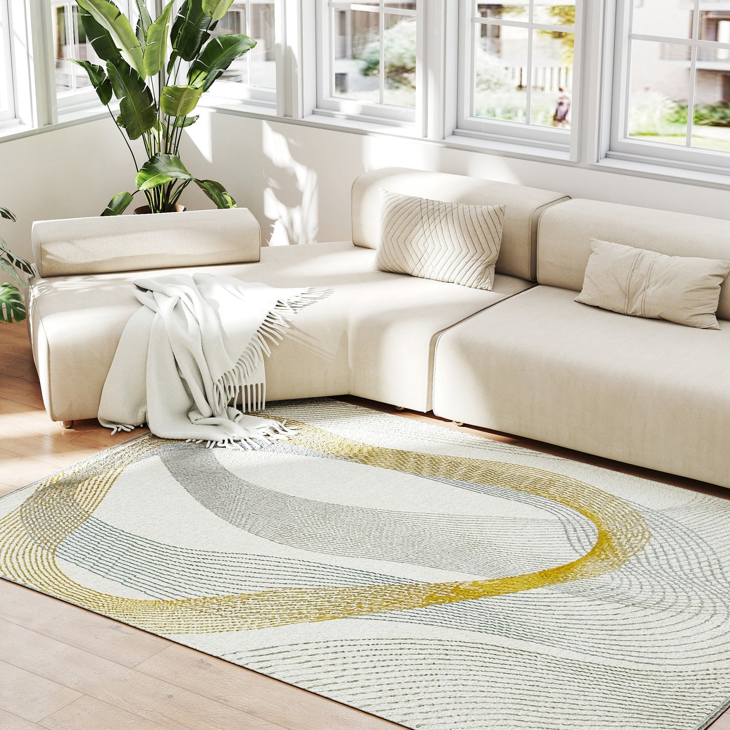 HOMCOM Modern Area Rug 170 x 120 CM Cream White, Machine Washable, Allergy Friendly for Living Room Dining Room Bedroom