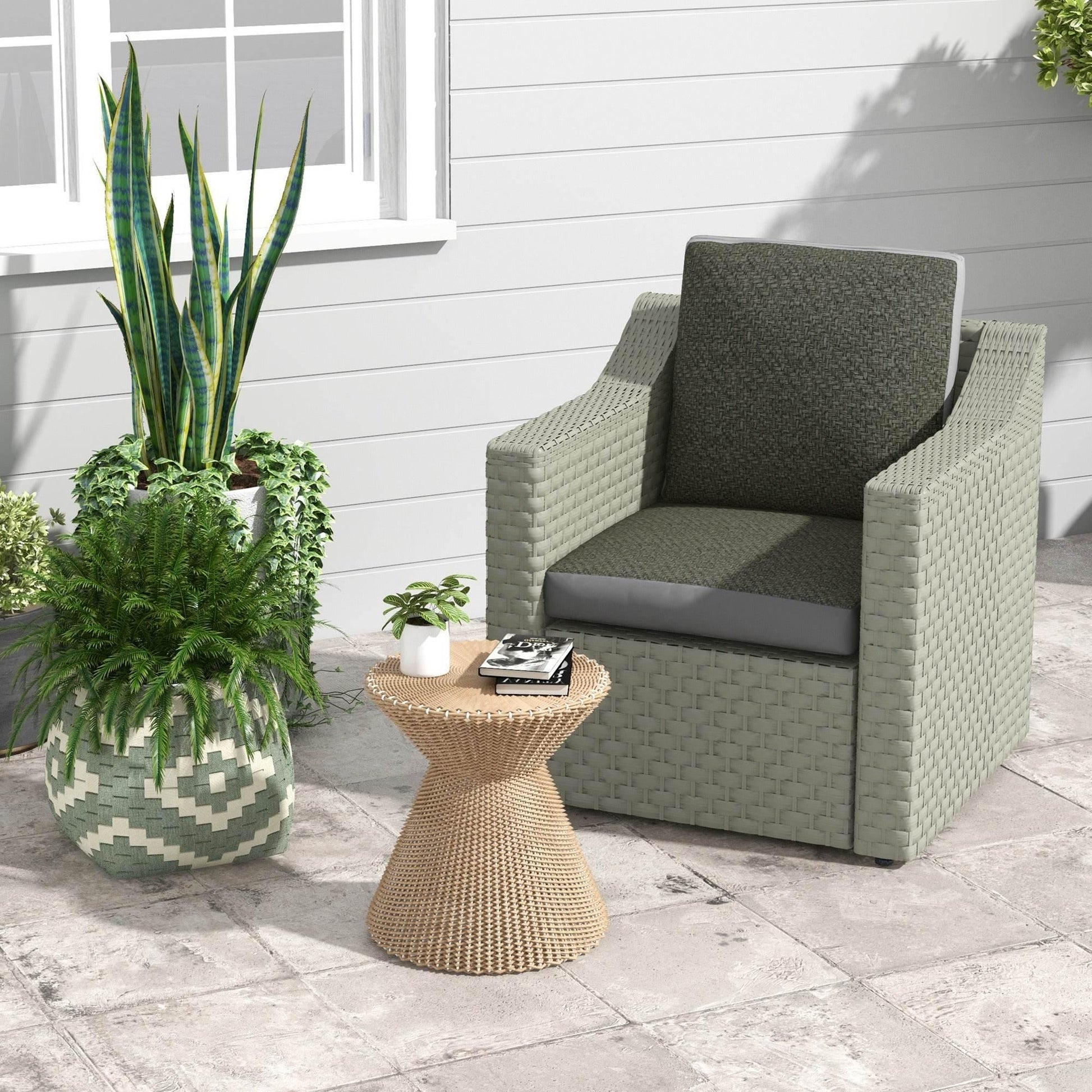 Outsunny Set of 4 Water-Repellent Outdoor Cushions with Backrest, Grey Fabric and PE Rattan Cover for Chairs, Swings, and Sofas - ALL4U RETAILER LTD