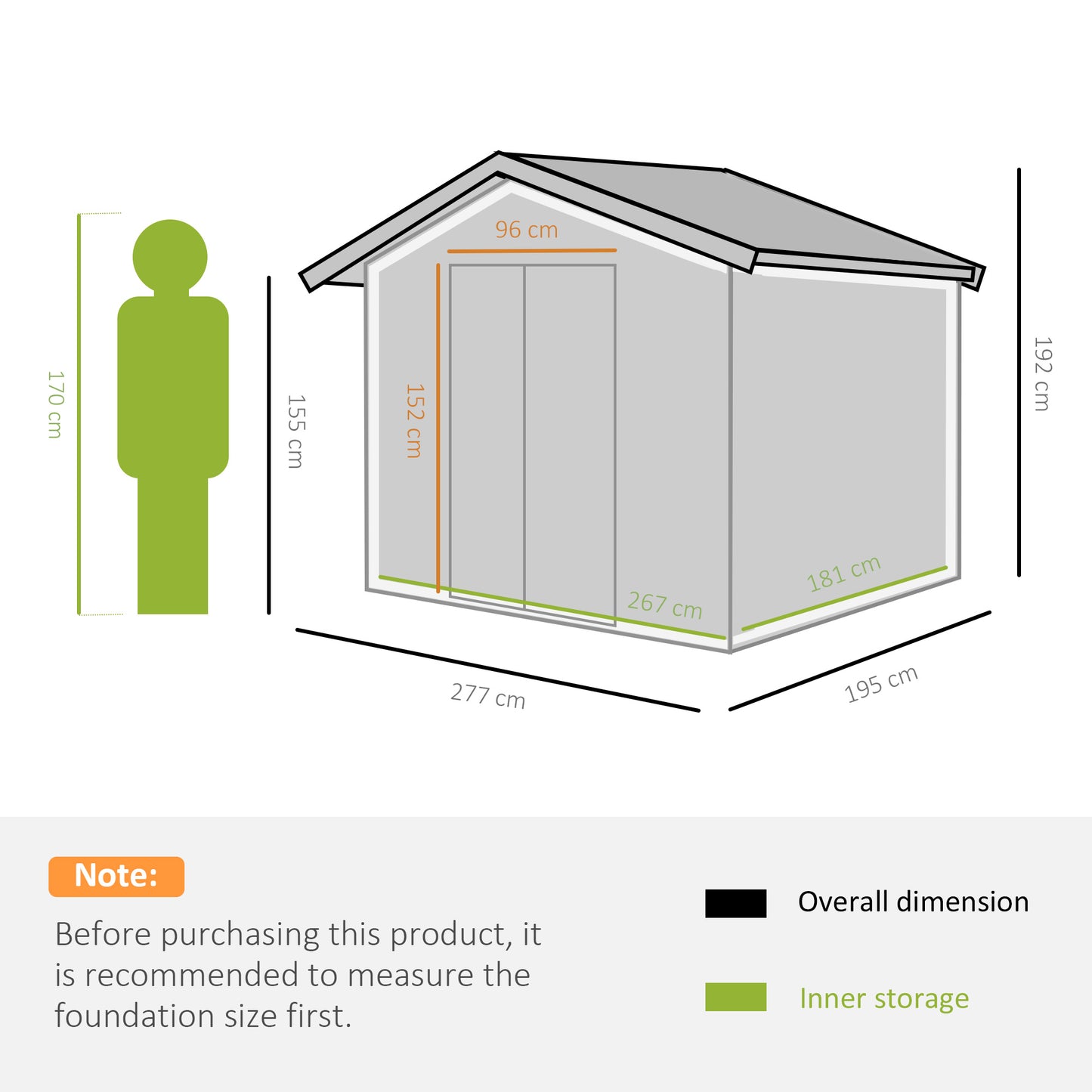 Outsunny 9 x 6FT Metal Garden Storage Shed with Floor Foundation, Ventilation and Doors - Grey - ALL4U RETAILER LTD