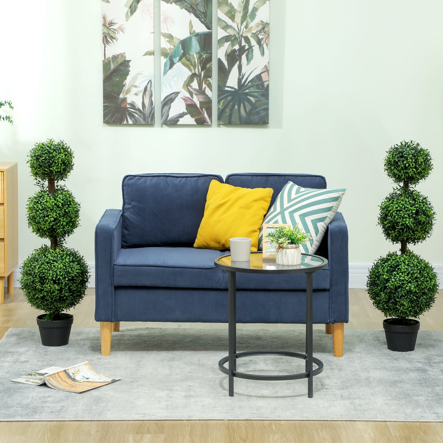 HOMCOM 2 Pack Artificial Boxwood Trees In Pots Topiary Ball Shaped For Indoor Outdoor Use UV Protected 100cm