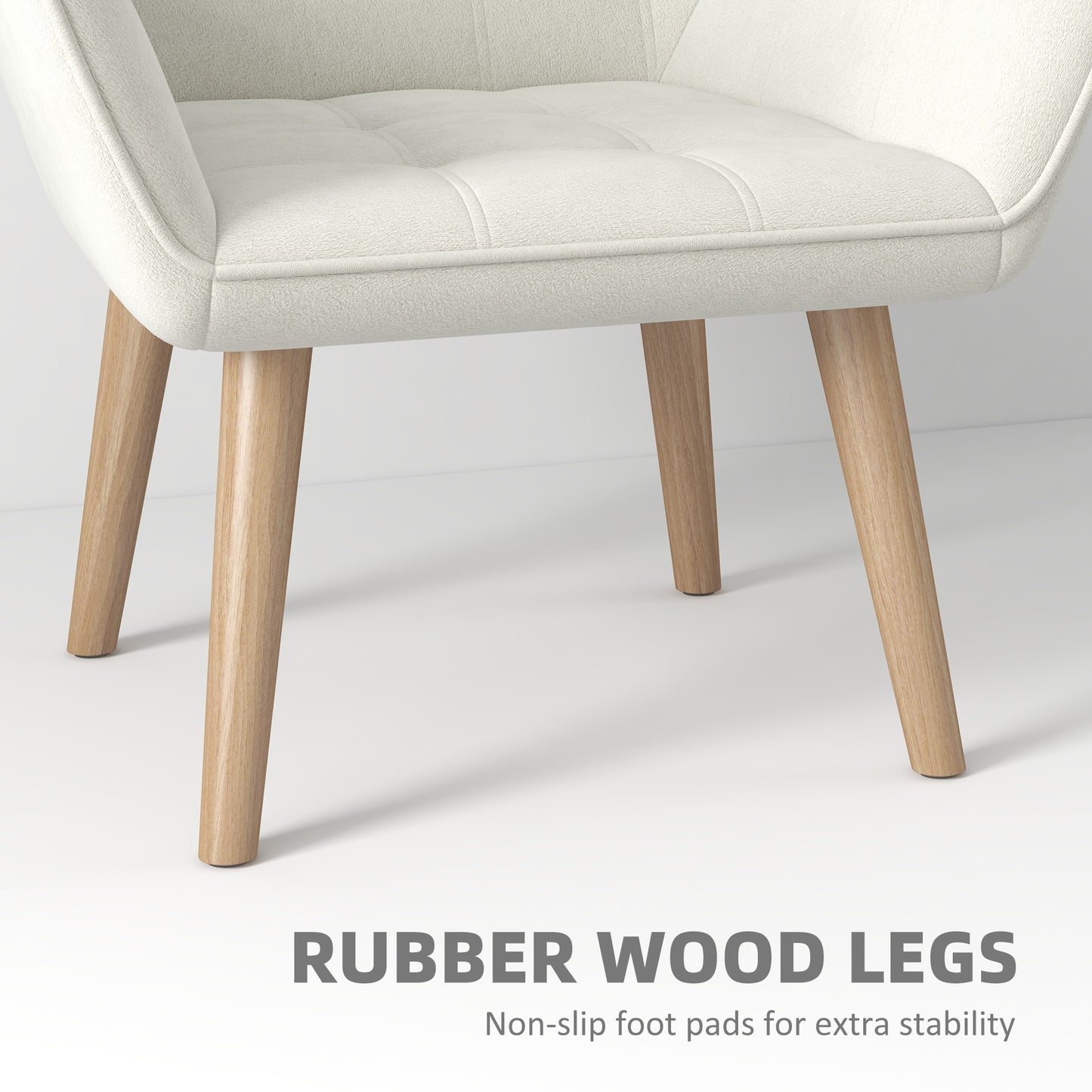 HOMCOM Accent Chair With Wide Arms And Slanted Back Thick Padding Rubber Wood Legs Cream White Living Room