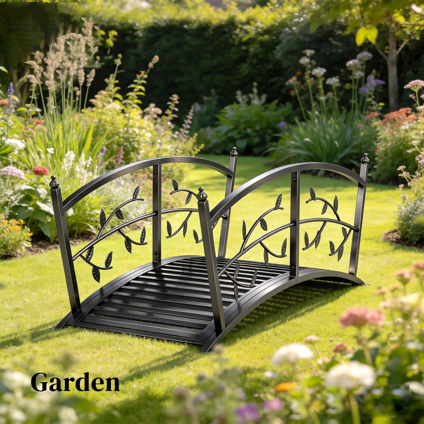 Outsunny 1.2M Metal Garden Bridge With Safety Railings For Pond And Creek Arch Decorative Footbridge