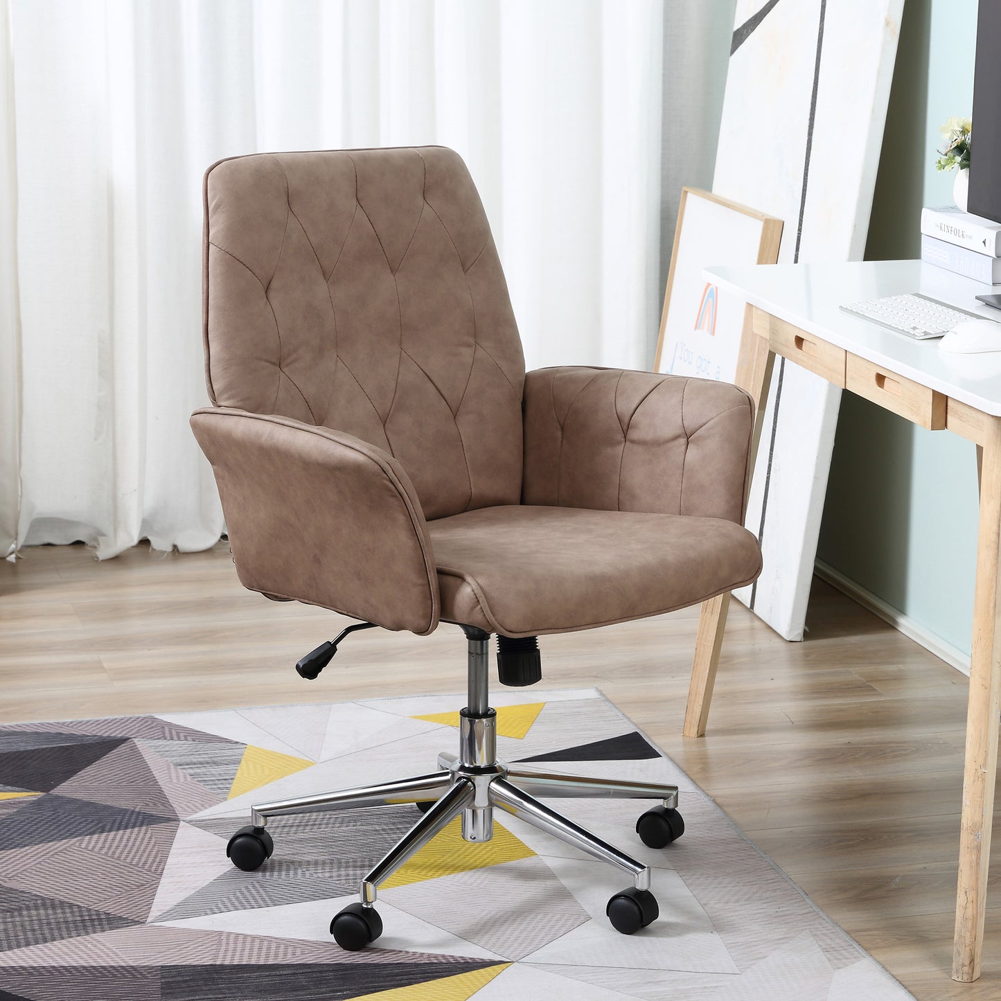 Vinsetto Stylish Mid Back Swivel Office Chair with Adjustable Height and Armrests - Coffee - ALL4U RETAILER LTD